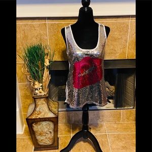 Silver sequin lipstick tank